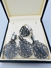 Old Silver 875 14k Gold Jewelry Set Ring Pendant Earrings Video