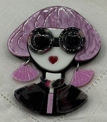 Pretty Lady 2 Blonde Purple Or Blue Hair Leopard Dress Pick Acrylic Brooch Pin