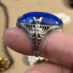 Antique ART DECO Estate Ring Sz 5.25 LAPIS LAZULI & STERLING SILVER Artisan