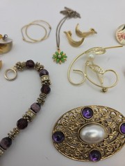 Vintage Gold Tone Costume Jewelry Lot Mixed Materials Wearable Hoops Enamel…
