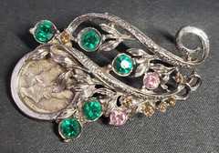 Mercury Head Silver Coin Metal Rhinestone Pin Brooch Vintage Jewelry Gift