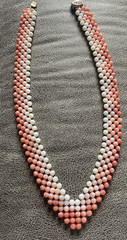 Vintage Woven Ombre Coral Bead Choker Necklace 14K Gold Filled Clasp 16″ 36g