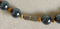 Hematite & Gold Tone Beaded Necklace Drop Earrings Set Pierced Demi Parure