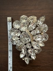 Vintage Weiss Rhinestone Brooch Statement Pin Crystal Silver Tone Gold Accent