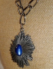 Large Mid Century Modern Pendant Necklace Blue Thermoset Lucite Atomic Modernist