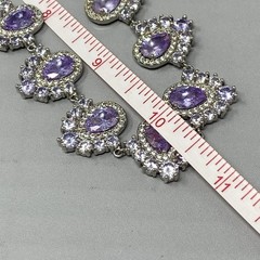 Purple Glass Rhinestone Necklace Silver Tone Links Teardrops Party Glam 20″