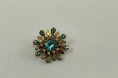 Vintage Brooch Floral Design Pin Silver-tone Alloy With Blue & Clear Stones