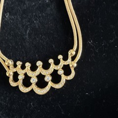 VINTAGE CHRISTIAN DIOR DOUBLE CHAIN CRYSTAL NECKLACE ADJ 16-18”
