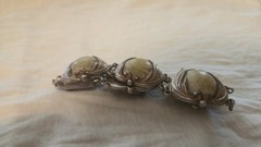 vintage 1940s Mexico Sterling Silver 58.9g Flame Pod Panel Bracelet w/Opaque…