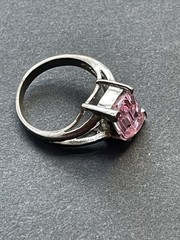 Vintage Sterling Silver 925 Ring Pink Faceted Glass size 5.5 signed KC