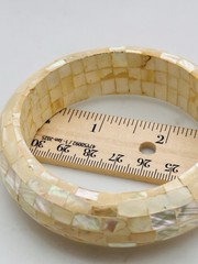 Vintage Mother of Pearl Mosaic Bangle Bracelet Cream Ivory Shell Wide Statement