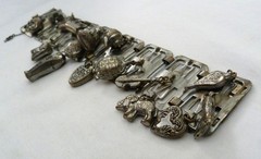 VINTAGE 1930’s MAN ON THE MOON EGYPTIAN REVIVAL ELEPHANT BUDDHA CHARMS BRACELET