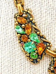 Vintage BARCLAY Gold tone Necklace w Pink, Blue Rhinestones