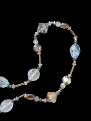 Pretty Crystal Beaded Faceted 925 Sterling Champagne Glass Beaded Long Necklace