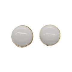 Monet White Clip-on Earrings Gold Tone Round Button Art Deco Vintage .75 in