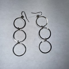 Pierced Hanging Earrings Sterling Hoops Vintage 3” Three Hanging Circles