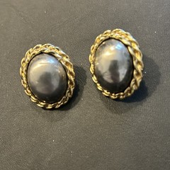 LCJ Vintage Gold Tone With Gray Faux Pear Earrings