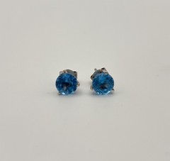 Vintage QCD Round Cut Sky Blue Topaz Earrings Modernist Sterling Silver 925 7mm