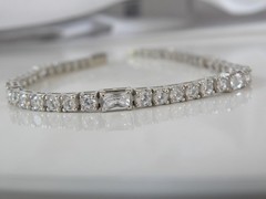 Vintage Sterling Silver 925 Baguette Cubic Zirconia Tennis Bracelet 7″