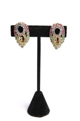 Vintage Multicolor Rhinestone Climber Clip On Earrings & Choker Necklace Set