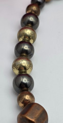 Vintage Art Deco Style 3-Tone Beaded Necklace Gold Silver Copper Geometric 21 in