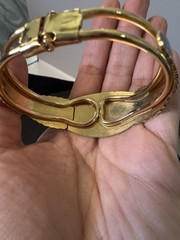 Vtg Cloisonné Floral Bangle Bracelet Black Enamel Gold Tone Hinged Butterfly