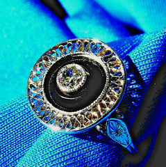 Original EARTH MINED DIAMOND Onyx Deco Engagement Ring Antique PLATINUM Filigree
