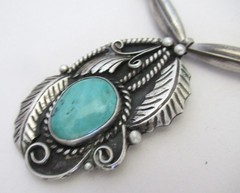 VINTAGE NAVAJO STERLING PENDANT & BENCH BEAD NECKLACE, 2 1/8 IN, 19″ NECKLACE RT