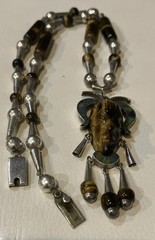 Vintage Taxco Mexico Sterling Silver Tiger’s Eye Malachite Carved Mask Necklace
