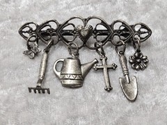 Antique Grow In Grace Silver Tone Charm Brooch Pin 1.5in