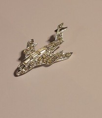 Vintage Airplane Jet Rhinestone Bling Brooch Pin Jewelry Costume Silver