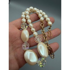 Vintage YSL Yves Saint Laurent Faux Pearl and Crystal Statement Necklace #1049