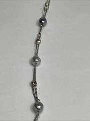 Vintage MONET Silver Tone Ring Bead & Gray Faux Pearl Long Necklace 36in
