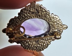 Vintage 14kt Gold Filigree Amethyst & Seed Pearl Brooch/Pendant