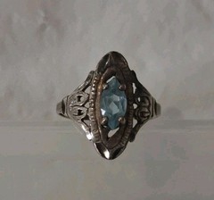 Vintage Art Deco .925 Sterling Silver Blue Topaz Marquise Cut Ring