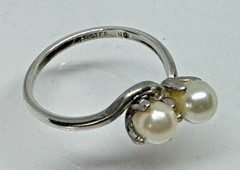 Vintage Dual 6mm Pearl Ring Sterling Silver Size 7.25 Uncas Mfg