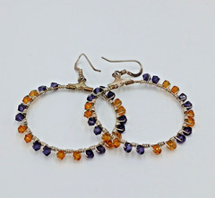 925 Open Circle Earrings 1.25in Drop Sterling Silver Wrapped Purple Gold Crystal