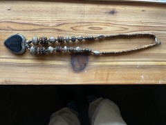 Unique Vintage Boho Folk Metal Heart Pendant With Wood And Metal Beaded Chain