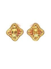 LANVIN VTG EARRINGS CORAL GOLD PLATED CLIP-ON TAILORED TRE’ ELEGANT