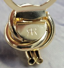 Classic Large Shiny Gold Tone Knot Signed RR Scarf Clip Ring 1 3/8″