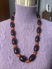 Vintage-Root Beer/Cherry Cola/Amber Orange-Carved Horn-Oval Bead-28 in Necklace