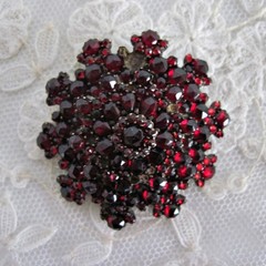 Antique Victorian Bohemian Garnet Cluster Brooch Pin Domed AS IS Missing Stones