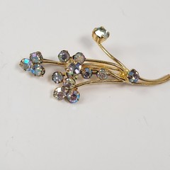Vintage AB Rhinestone Floral Spray Brooch Pin Gold Tone West Germany Jewelry