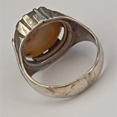 Sterling Silver Ring Men’s Vintage Natural Brown Stone Signet Pinky Retro Bold