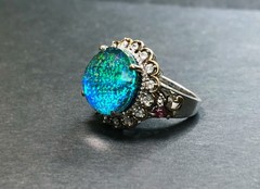 UNIQUE! Estate Australian Black Fire Opal & Crystal Quartz Triplet Sterling Ring