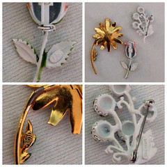 Vintage High End Flower Brooch Earring Jewelry Lot wSets Hollycraft Weiss Emmons