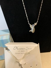 Austrian Crystal Jewelry Set Guardian Angel Necklace Pierced Earrings NIB
