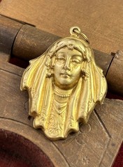 Vintage Charm Art Deco Style Woman Pendant Brass Metal Stamping Vintage Jewelry