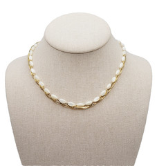 Choker Polished Rice Pearl Gold Tone Braided Chain Pearl Necklace Korea 16 Inch