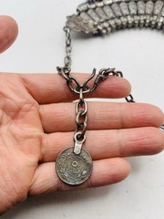 Vintage Silver Tone Boho Ethnic Tribal Coin Coachella Fringe Statement Necklace